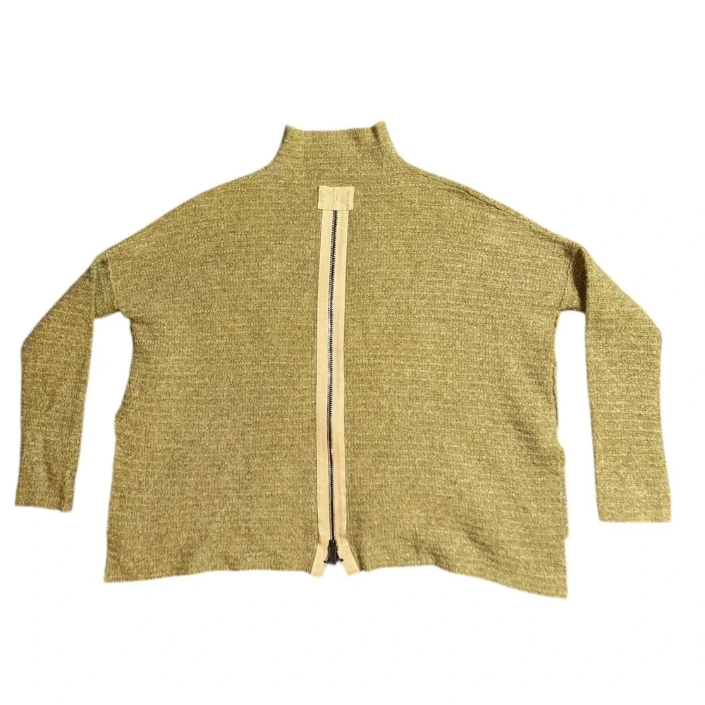 Free People Mock Neck Zip Front Textured Sweater Olive‎ Green XS - Picture 2 of 10